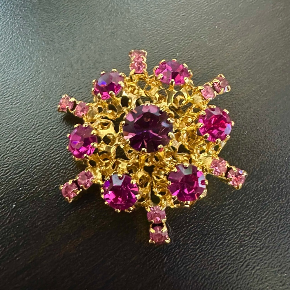Dazzling Vintage Purple & Pink Austrian Rhinestone Brooch Made Austria - Picture 3 of 5